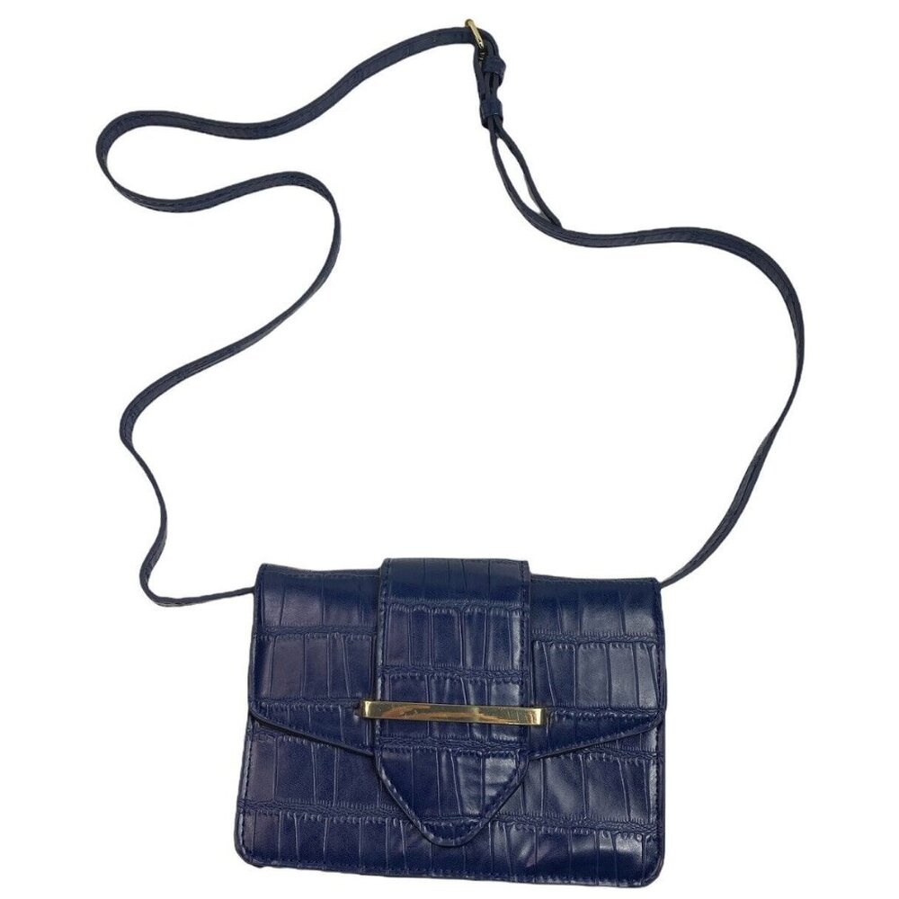 Who What Wear Womens Vegan Leather Crocodile Print Crossbody Purse Navy New